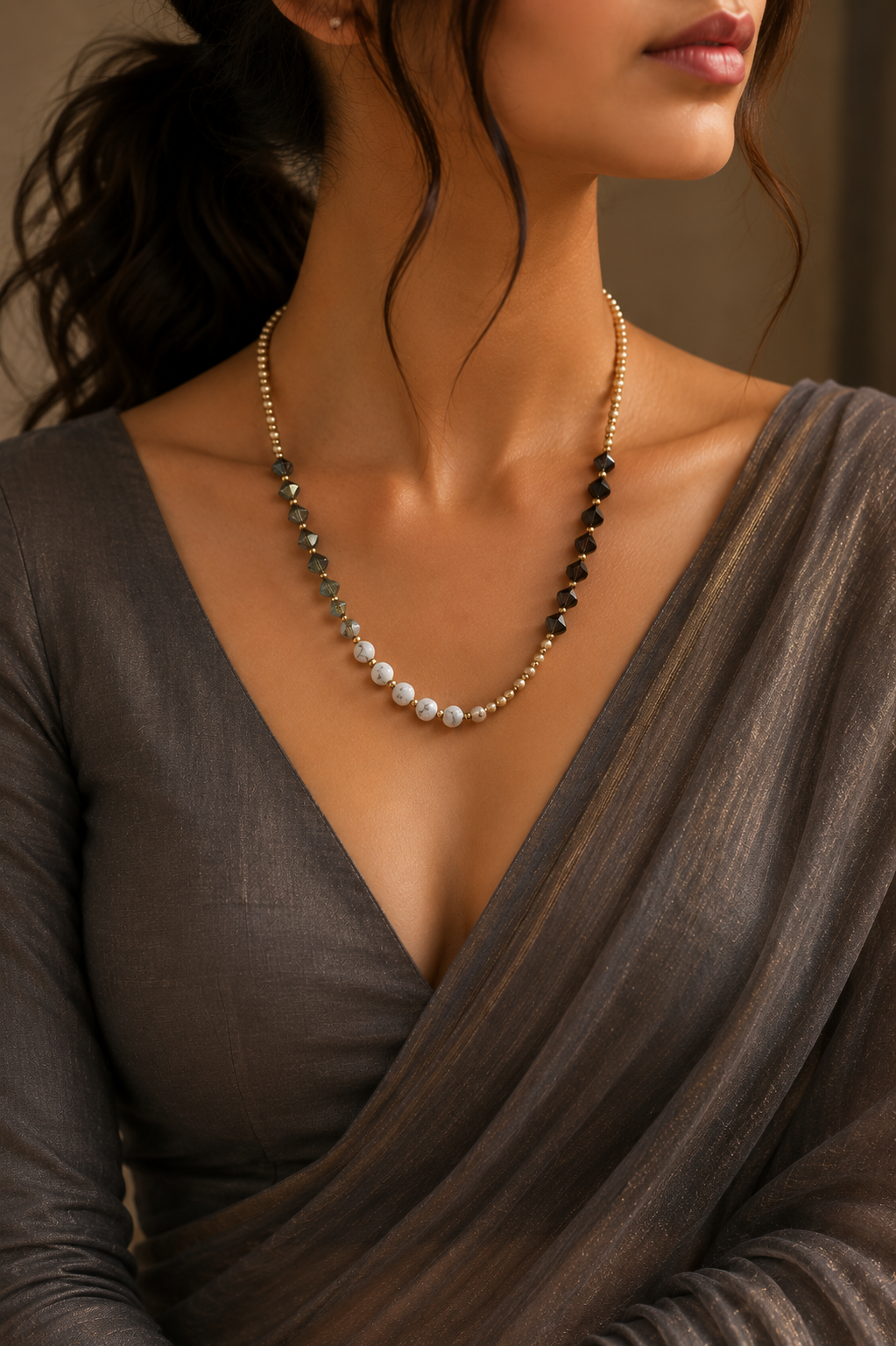 Ivory & Smoky Faceted Bead Necklace