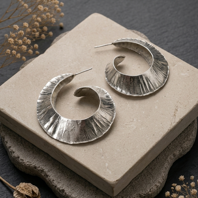 Lunaria Textured Swirl Earrings - Oxidized Sterling Silver