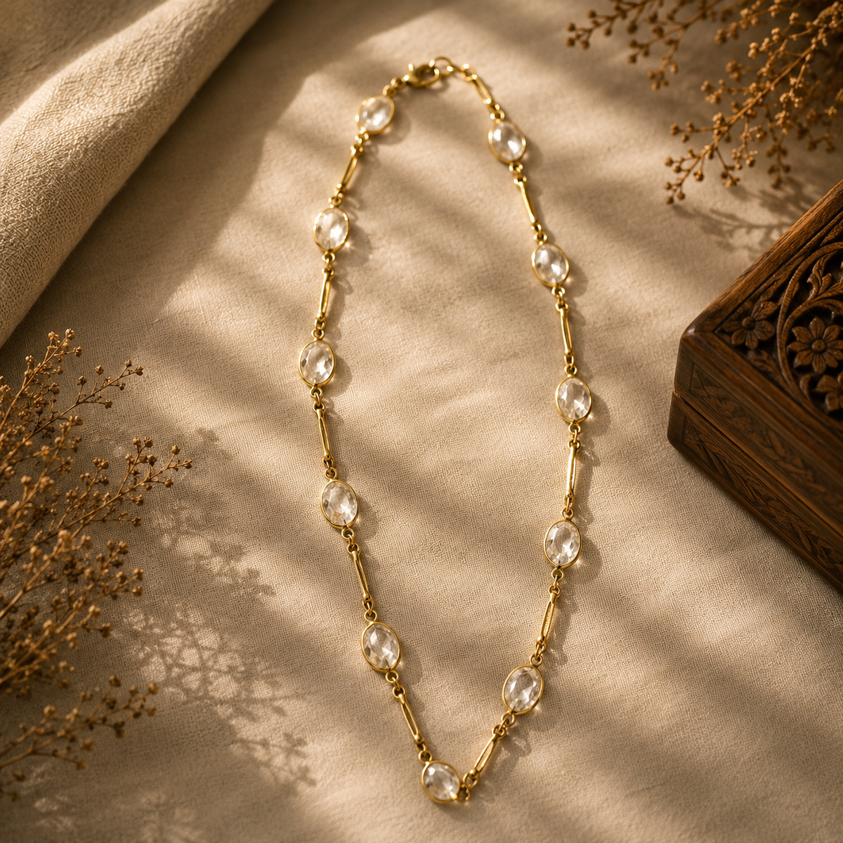 Minimal Crystal Gold Tone Chain