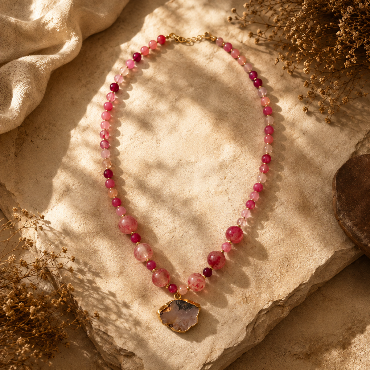 Blush Petal Resin Bead Necklace