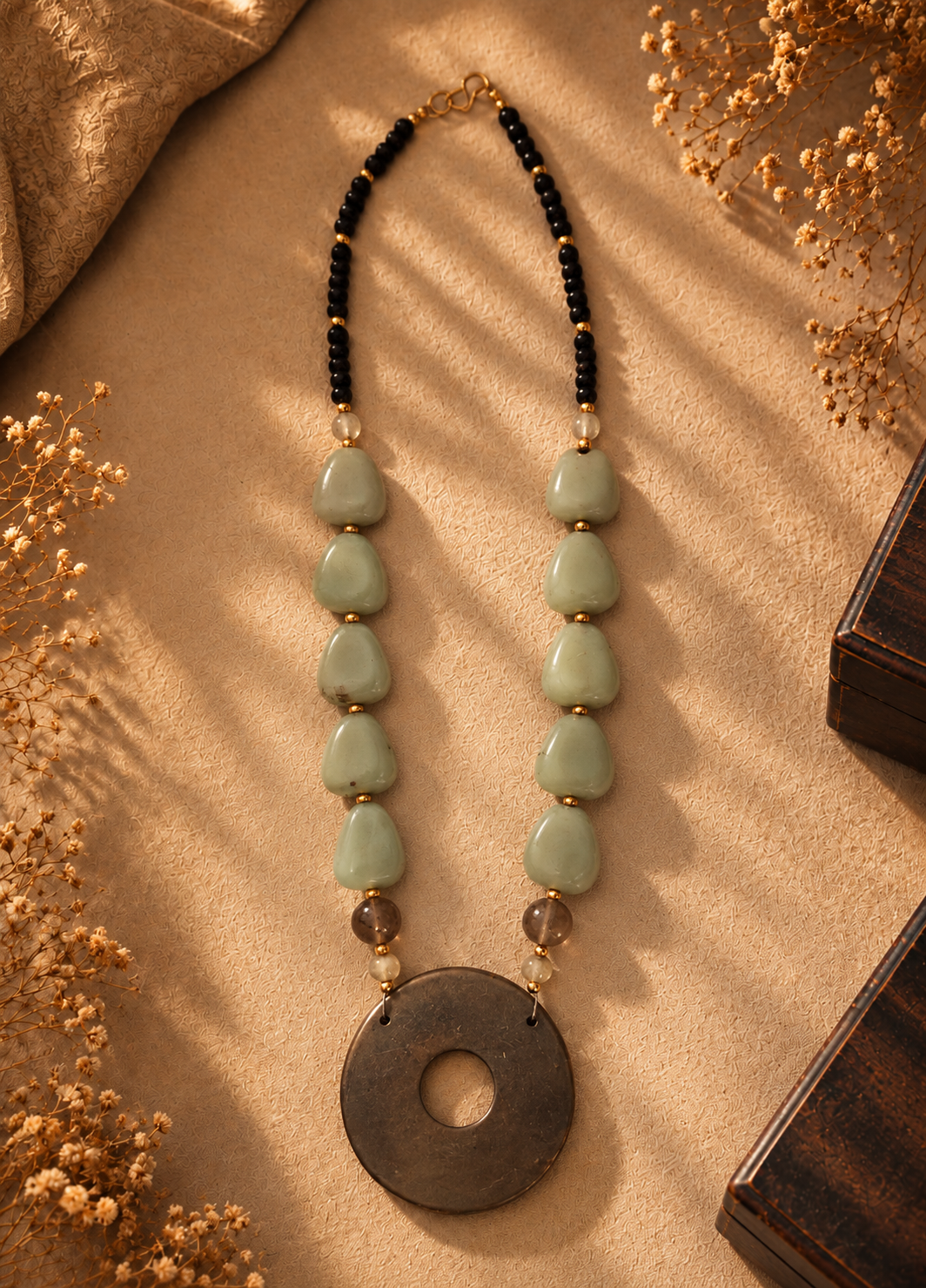 Sage Green & Slate Grey Circle Statement Necklace