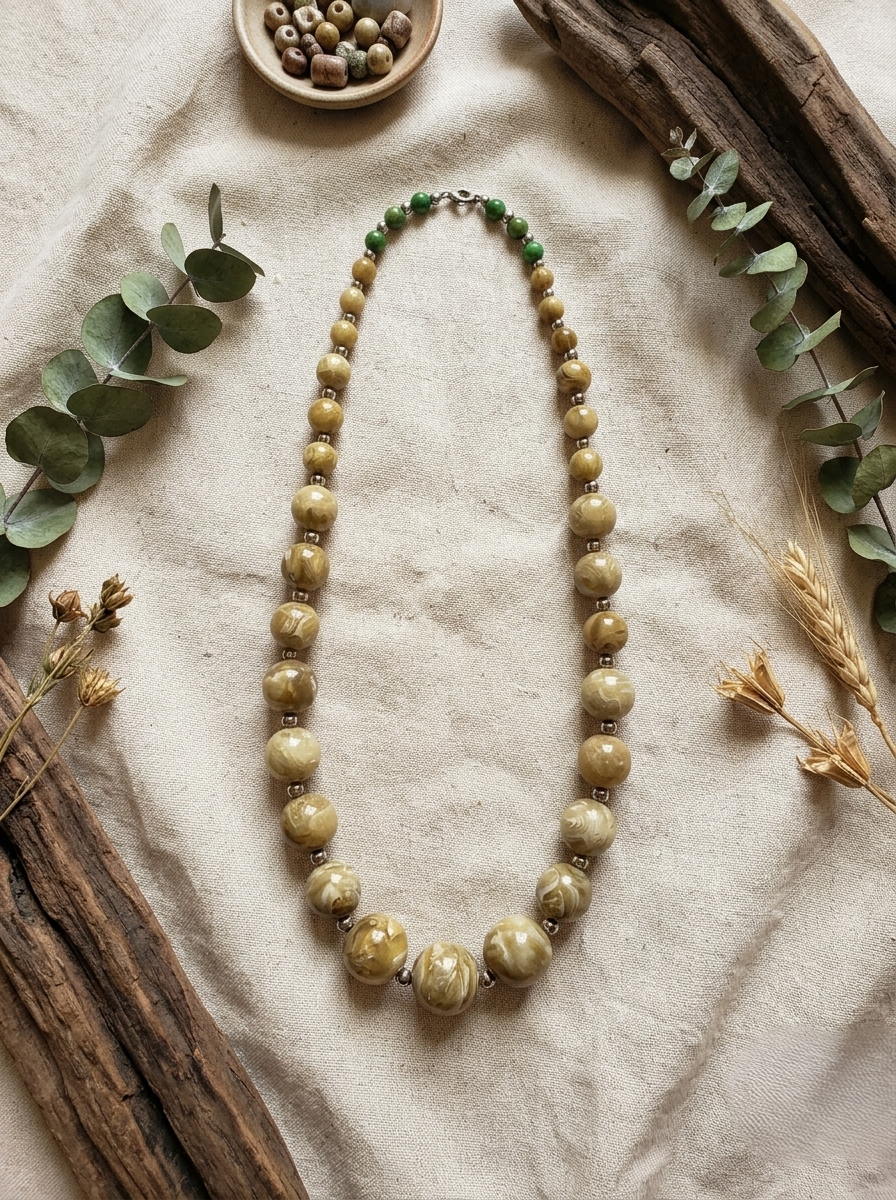 Moss & Earth Marbled Bead Statement Necklace