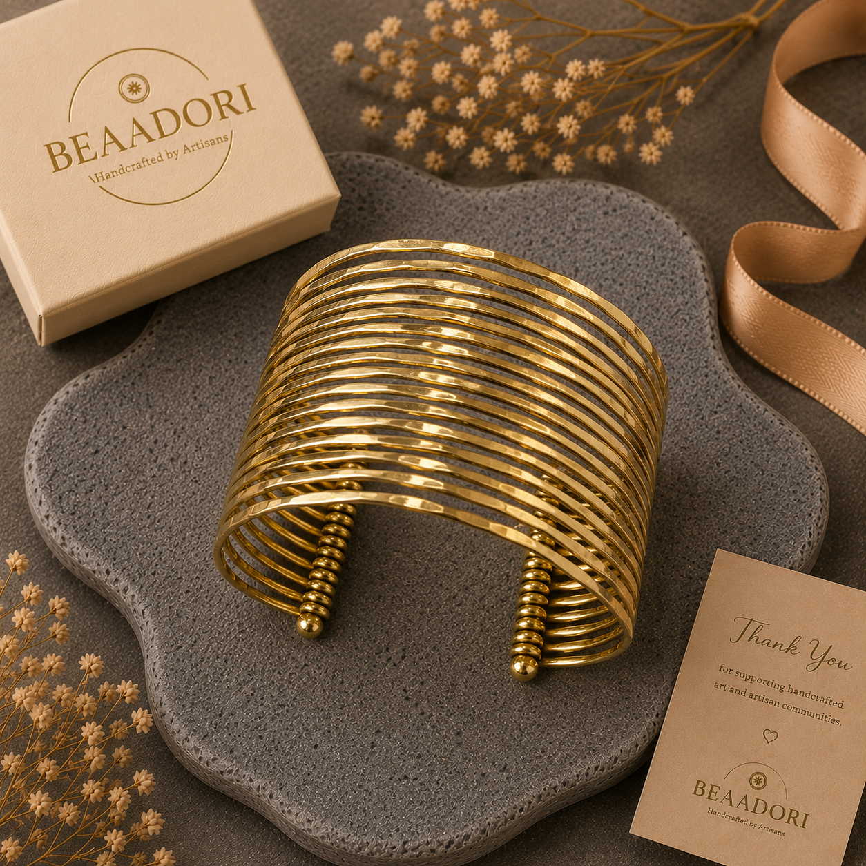 Aurelia Hammered Brass Cuff