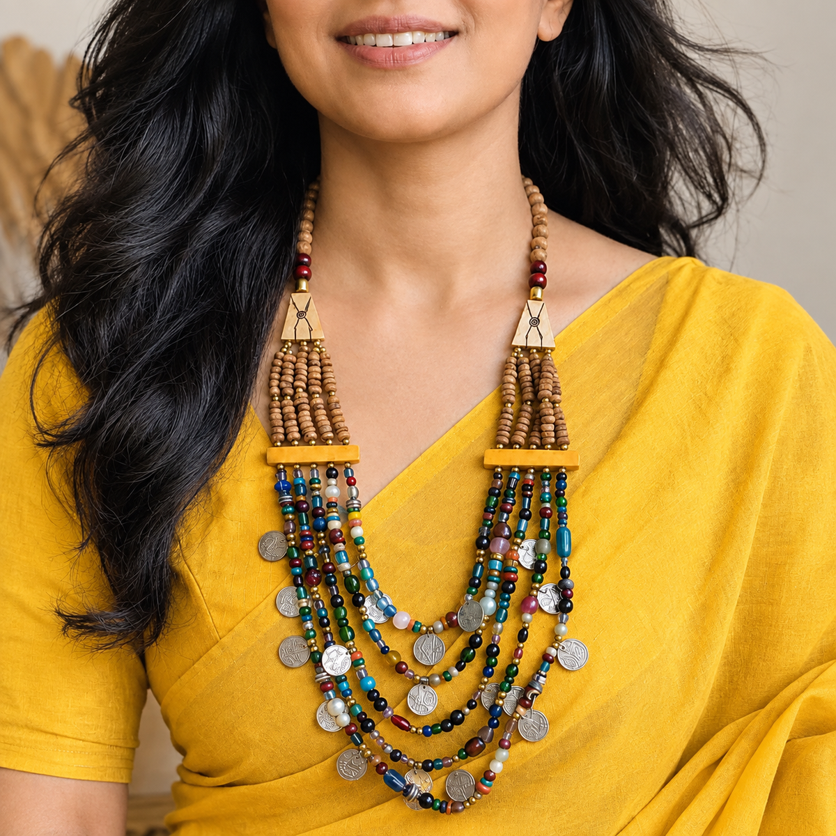 Boho Coin & Multi-Strand Beaded Tribal Necklace