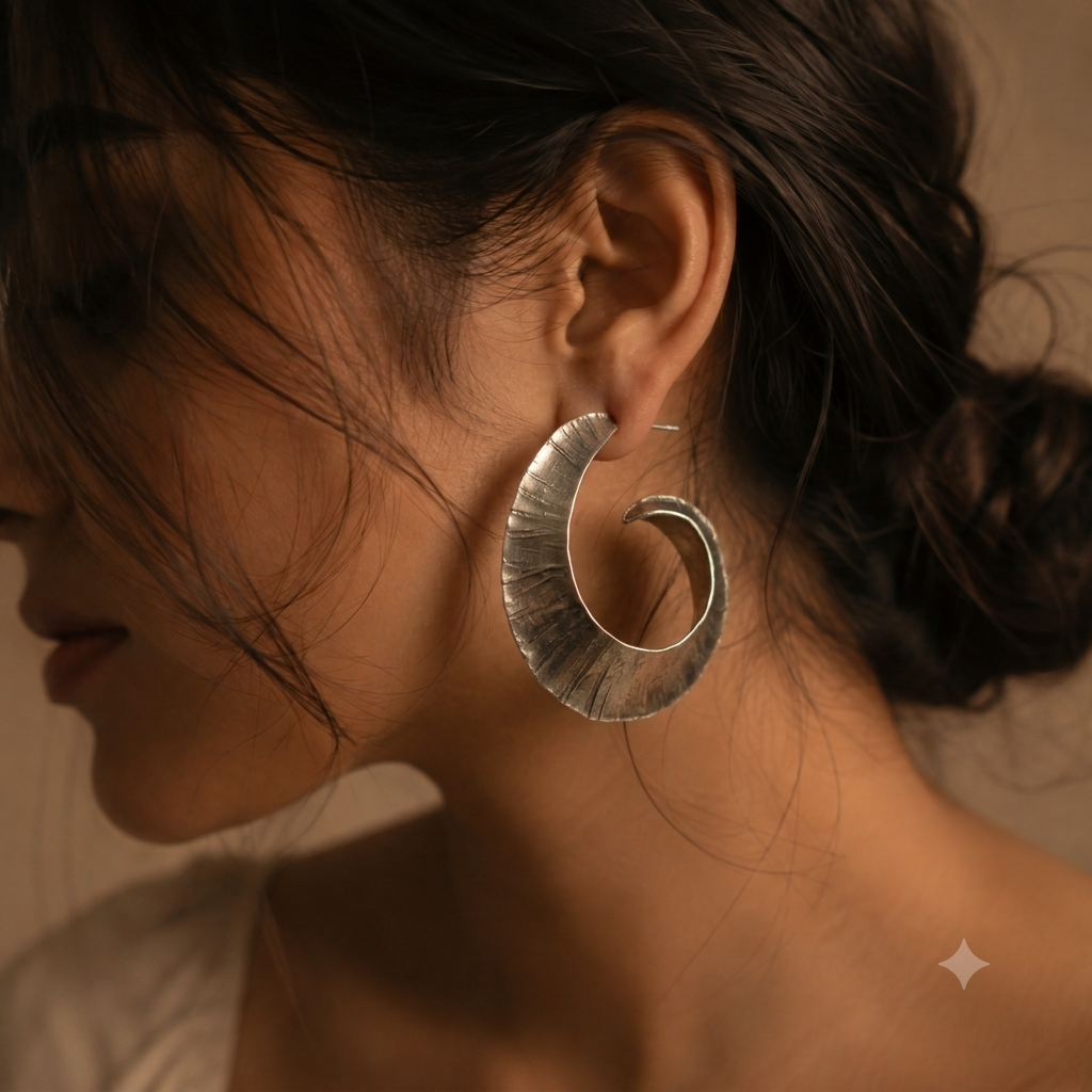 Lunaria Textured Swirl Earrings - Oxidized Sterling Silver