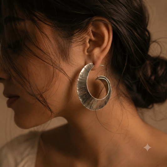 Lunaria Textured Swirl Earrings - Oxidized Sterling Silver