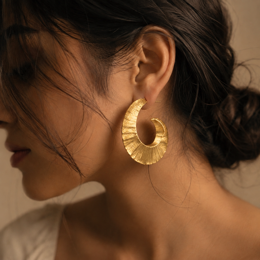 Lunaria Textured Swirl Earrings - Sterling Gold Toned