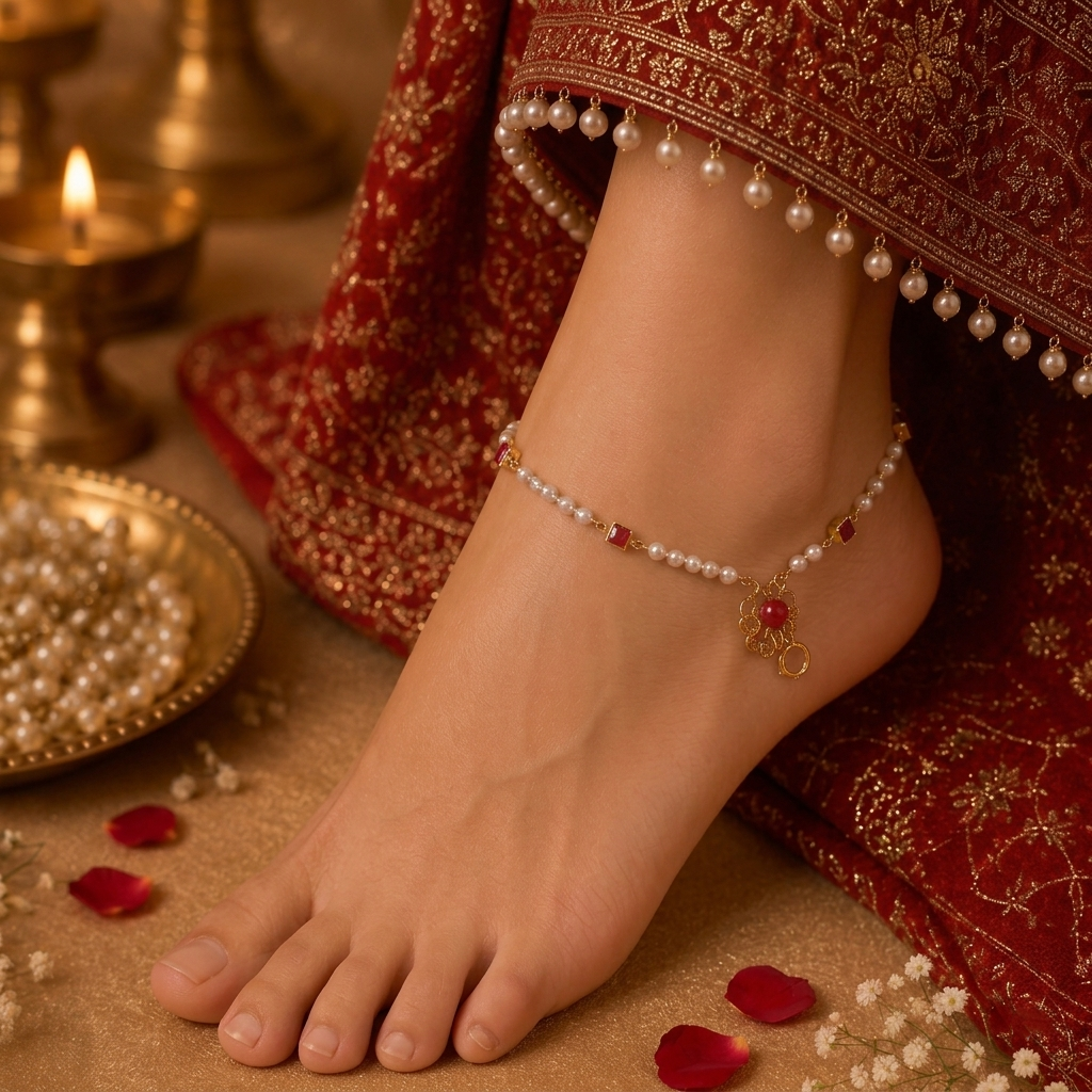 Ruby Pearl Anklet