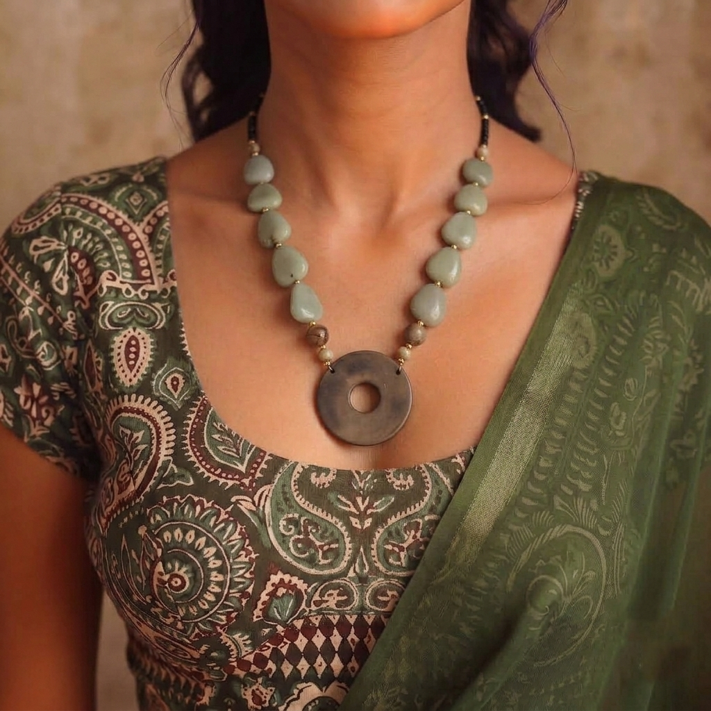 Sage Green & Slate Grey Circle Statement Necklace