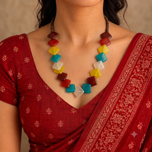 Amber Multicolor Marbled Geometric Statement Set