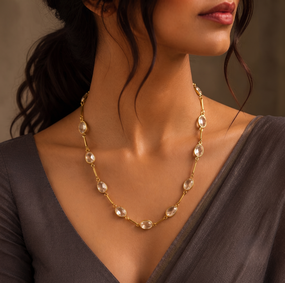 Minimal Crystal Gold Tone Chain