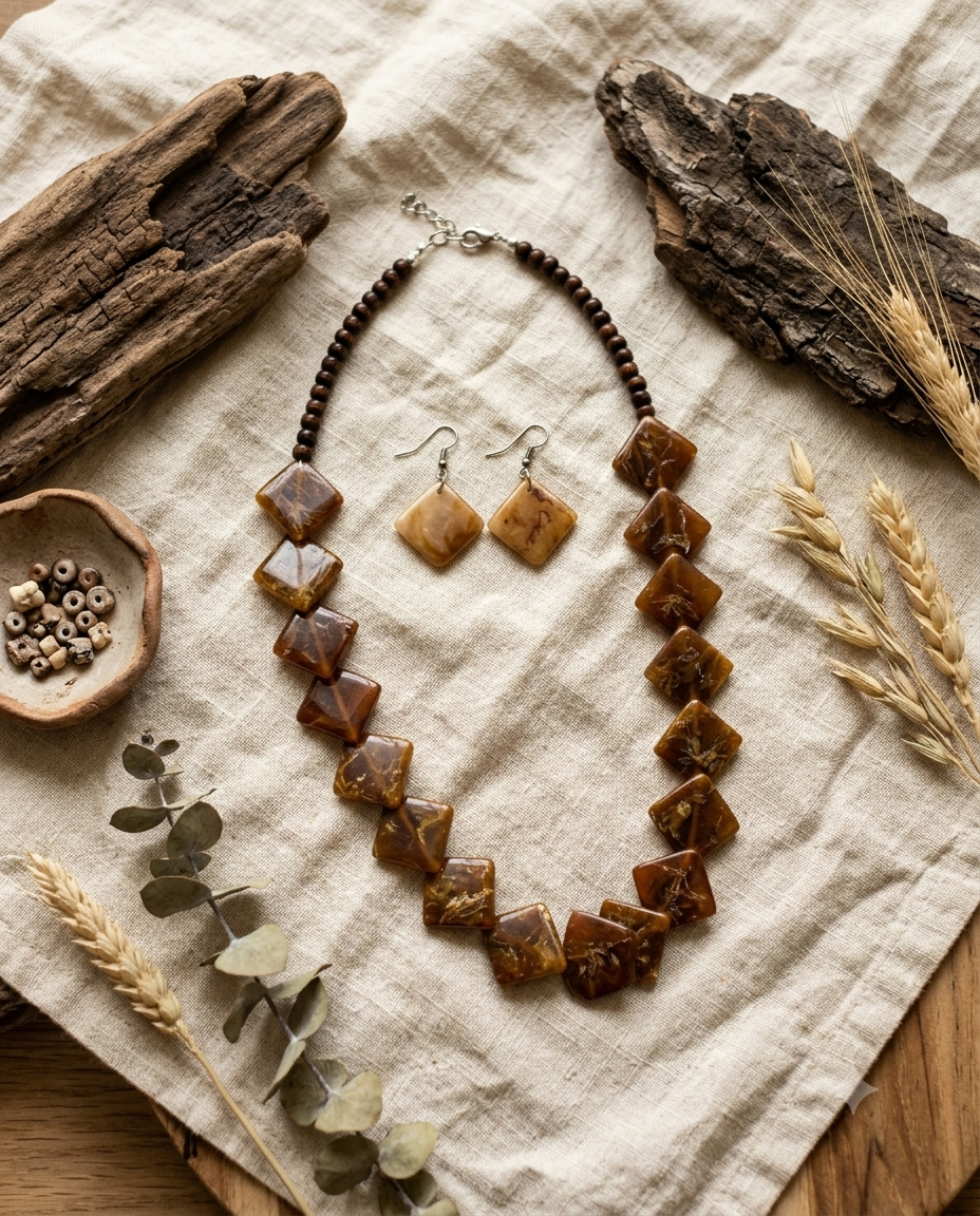 Amber Earth Marbled Geometric Statement Set