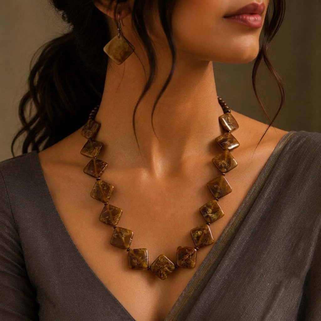 Amber Earth Marbled Geometric Statement Set