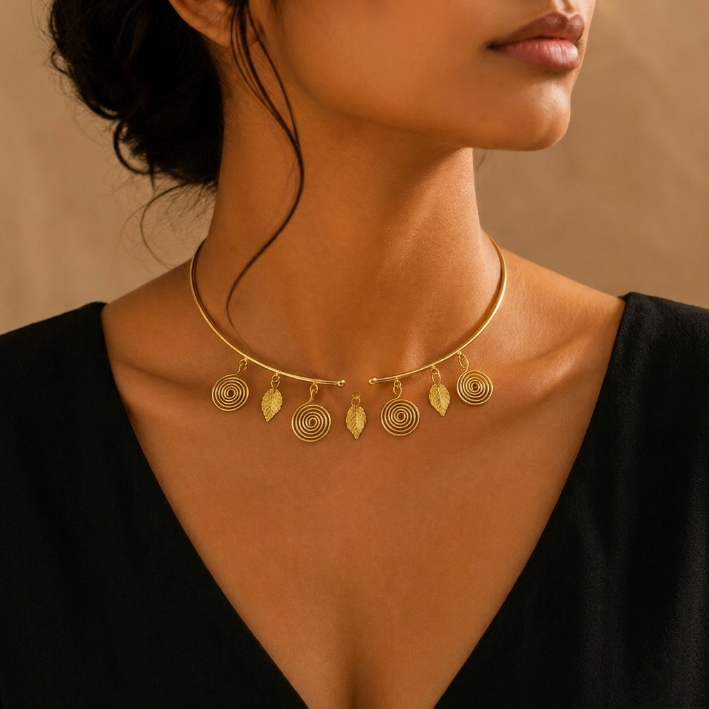 Vanya Charm Brass Choker